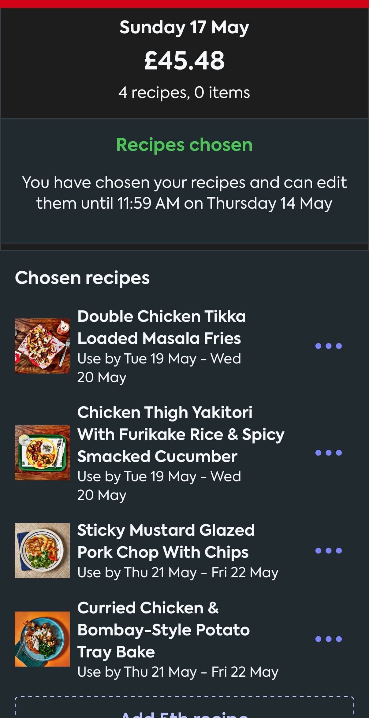 Gousto box pricing screenshot